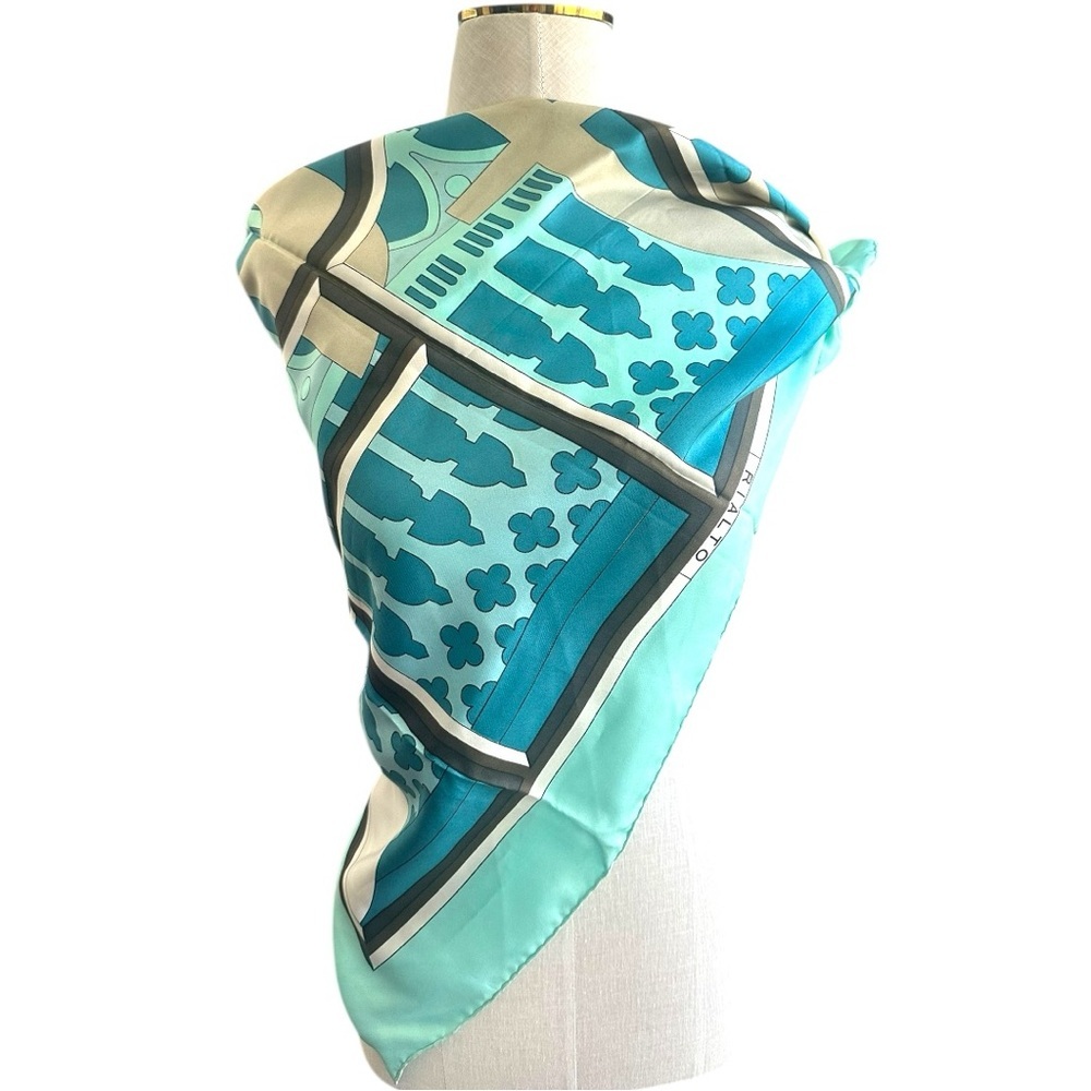 Hermès Rialto Silk Scarf Teal Aqua Geometric Print Carre 90 w/ Box